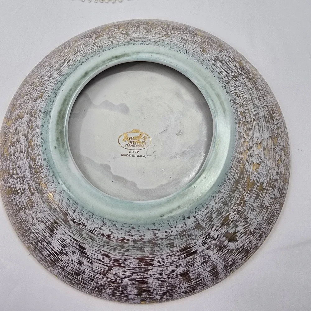 Stangl Pottery 22KT Gold Mid Century Console Dish 3972 Aqua Turquoise brushed